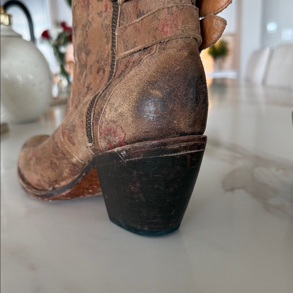 Lucchese Catalina Brown Floral Ankle Boots - Picture 3 of 9